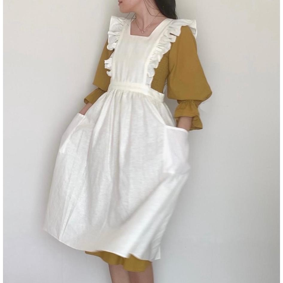Elle Ruffle Apron Apron N Celemek Korea Jepang Pinafore Cottagecore