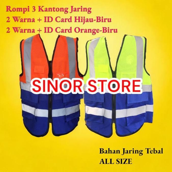 

BEBAS ONGKIR - Rompi JARING Kantong + Nametag / Id Card dan Zipper 2 Tone Warna