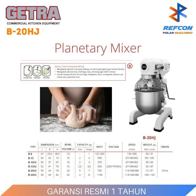 Murah Getra B-20Hj / B 20 Hj / B20 Planetary Mixer Pengaduk Adonan Roti 20 L