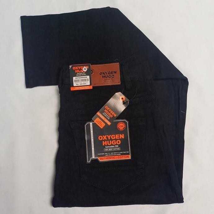 Murah Celana Stretch Jeans Smart Casual Oxygen Hugo Slim Fit Warna Hitam Baby Canvas