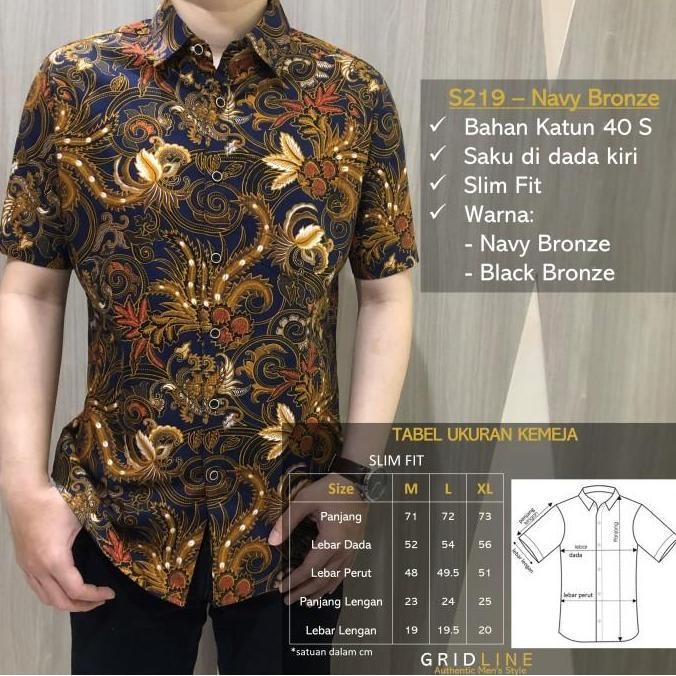 Sale [Gridline - S219 Navy Bronze] Kemeja Batik Slimfit Pria Katun