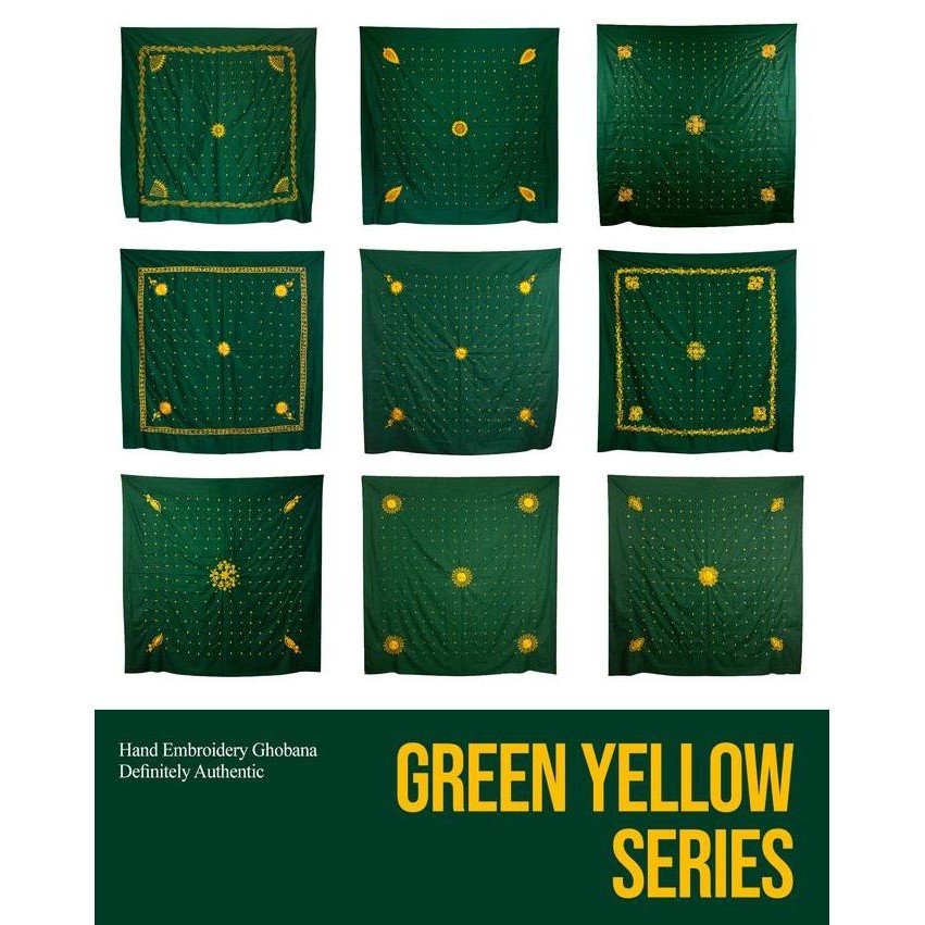 HOT SALE Yateer Imamah Hijazy Ghobanah Original Hand Embroidery Serian Hijau Kuning