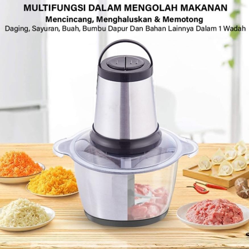 Blender Daging Choper Portable 2In1 4 Mata Pisau Stainles Steel Terbaru