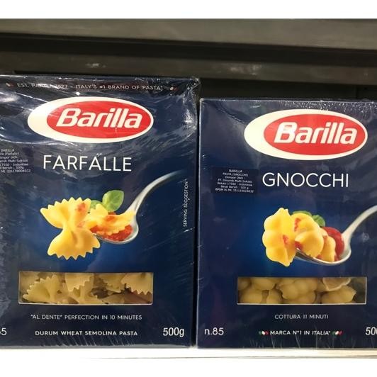 

Barilla Pasta Farfalle Gnocchi Penne Rigate Fusilli Impor Import Original Italy Italia Itali 500G