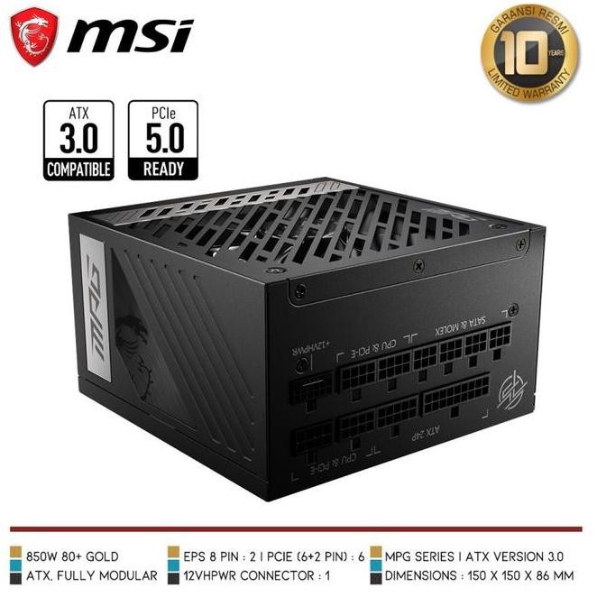 TERBARU - MSI MPG A850G PCIE5 850W 80+ Gold Fully Modular PCIe 5.0 - PSU