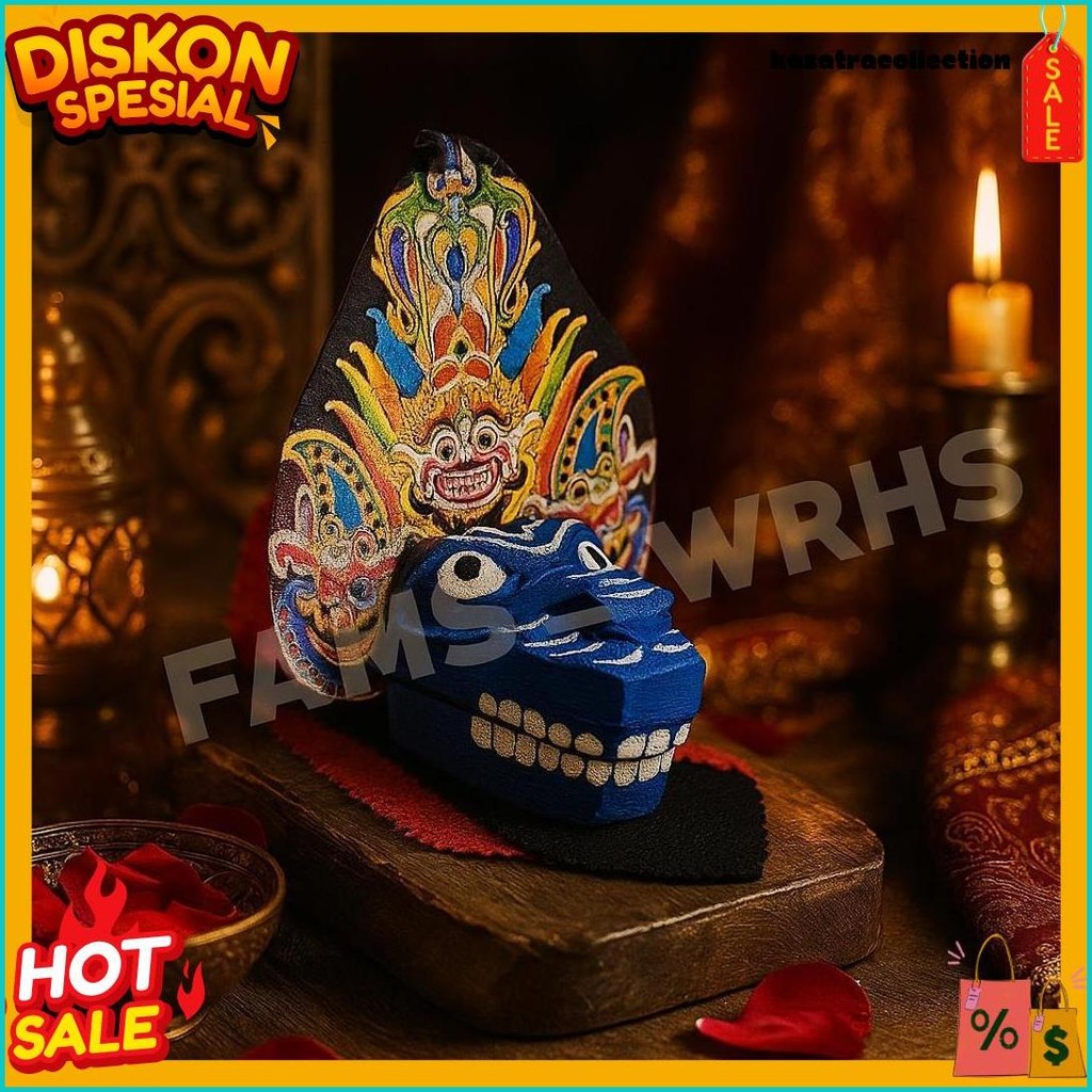 Gantungan Kunci Barongan Bahan Kayu Miniatur Barongan Biru