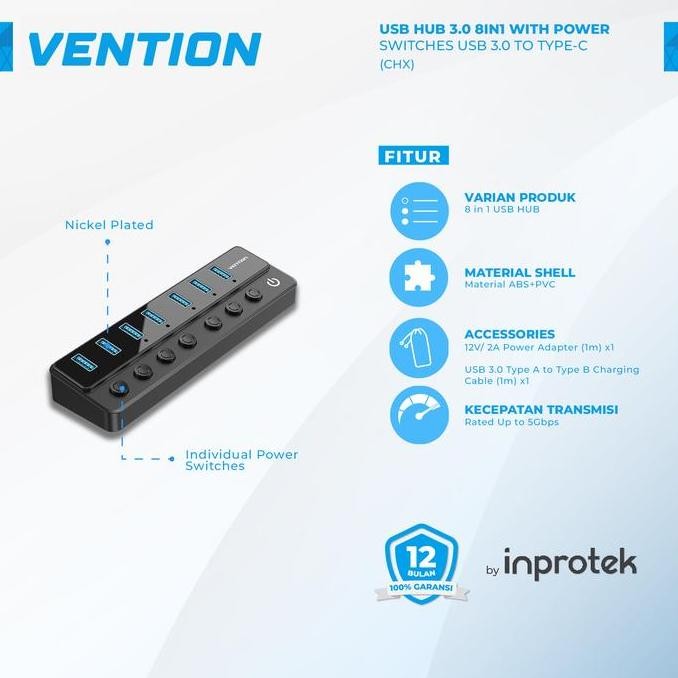 BEBAS ONGKIR - Vention USB Hub Multiport USB 3.0 with Power Switch USB Splitter