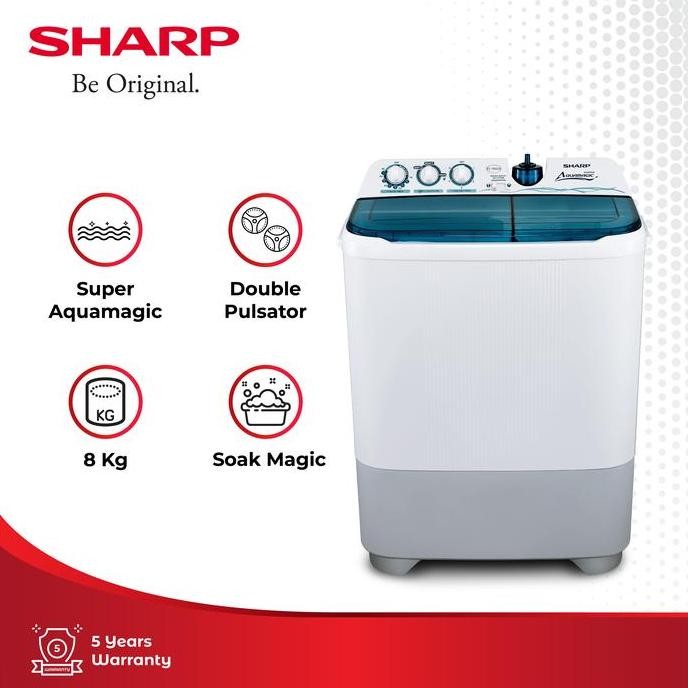 Sharp Mesin Cuci 2 Tabung 8KG ES-T85CR-BK / 8 KG EST85CR Blue