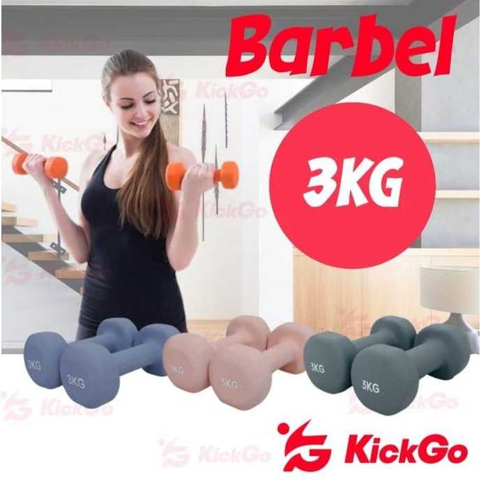 BEBAS ONGKIR - KickGo Barbel 3kg Barbel 3 kg Barbel Neoprene Barbel 3Kg Barbel Vinyl Anti slip premi