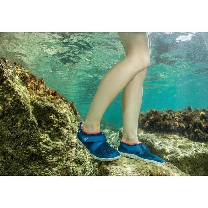 TERLARIS - Decathlon Subea Sepatu Aquashoes Velcro Dewasa - Aquashoes 500 Biru Pink - 8578993