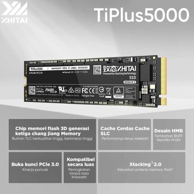 BEBAS ONGKIR - SSD M2 NVME ZHITAI TIPlus5000 / ZHITAI SSD TIPlus5000 NVMe 2280 PCIe Gen 3 Garansi 5 