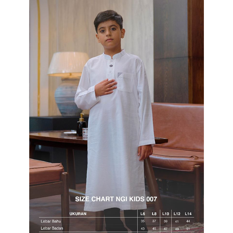 NBRS NGI KIDS 007 Gamis Ikhwan Jubah Pria Laki Anak Polos Hitam Putih Bahan Cotton Dobby Mix Toyobo 