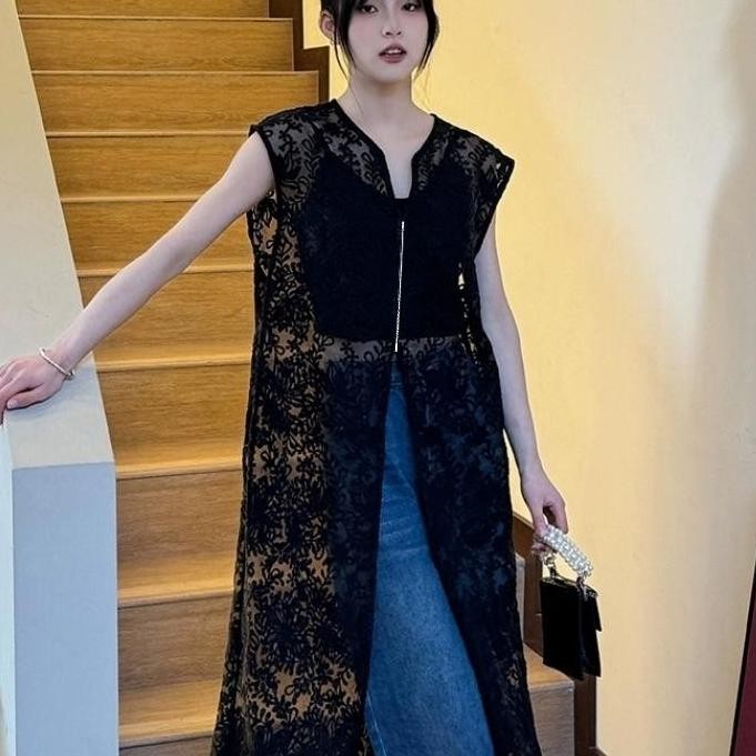 Adabel Tm 27790 Vest Brokat Wanita Panjang Elegan Outer Organza Bordir Kekinian Rompi Tunik Stylish