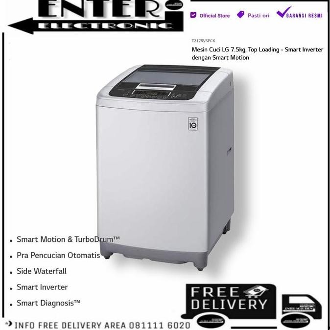 LG T2175VSPCK - MESIN CUCI 1 TABUNG LG SMART INVERTER 7.5 KG 2175VSPCK