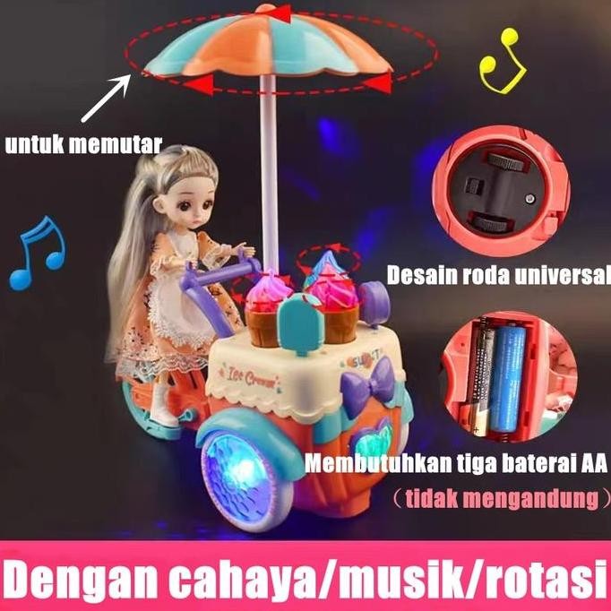 Promo Mainan Mobil Es Krim Listrik Kereta Dorong Boneka dengan Musik dan Lampu Mainan Anak Perempuan