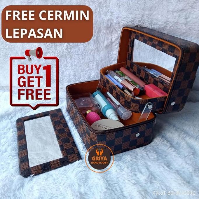 Promo BeautyCase Henna Kotak Kosmetik Bahan Premium Plus Kaca Cermin Kulit PU koper beauty case box 