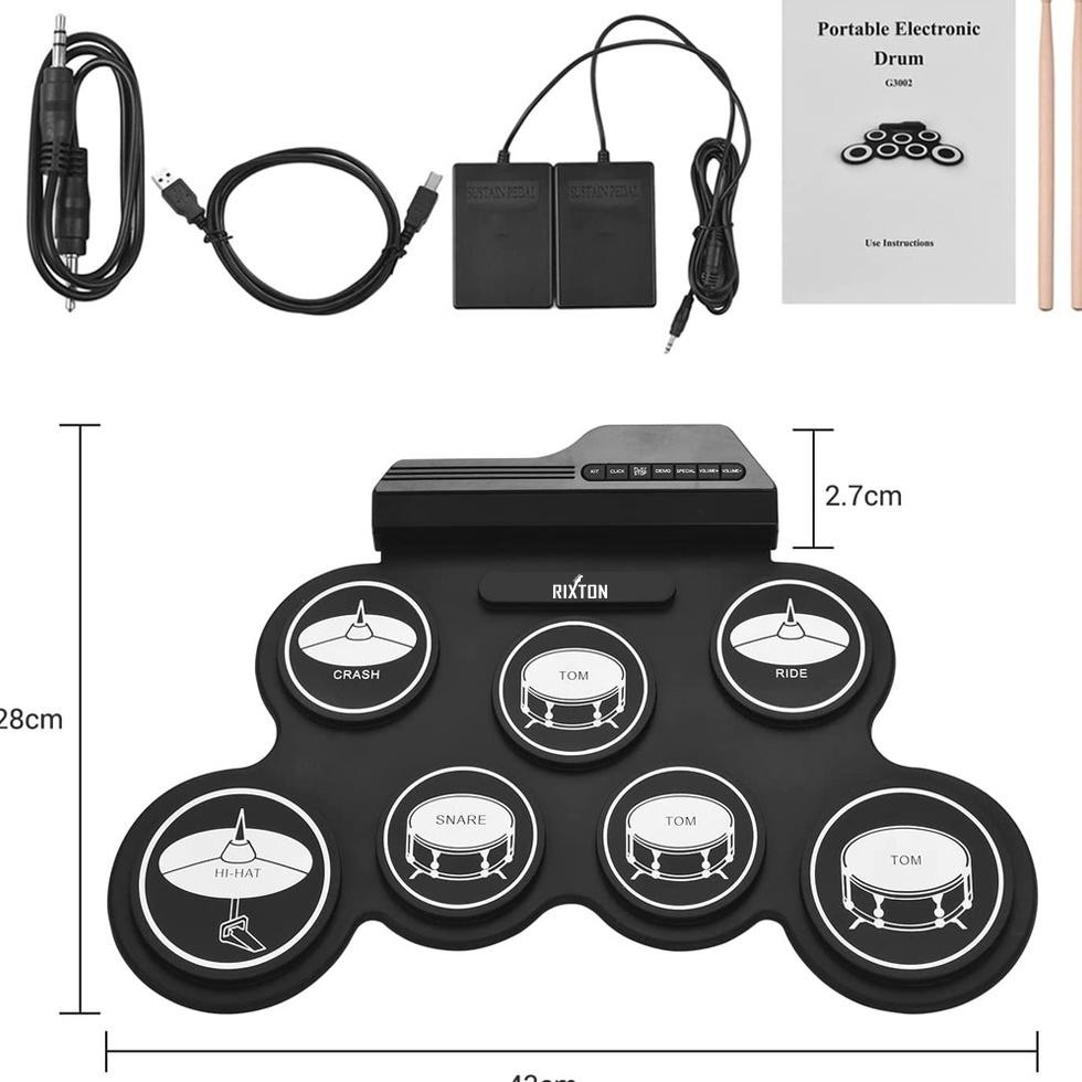 Rixton Digital Portabel Drum Roll Drum Elektronik Perkusi Portabel Silicone Hand Roll Drum Kit Drum 