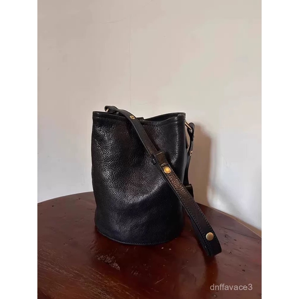 Women's Color-Block Bucket Bag Vegetable-Tanned Soft Leather Tote Bag Large Underarm Crossbody Bag