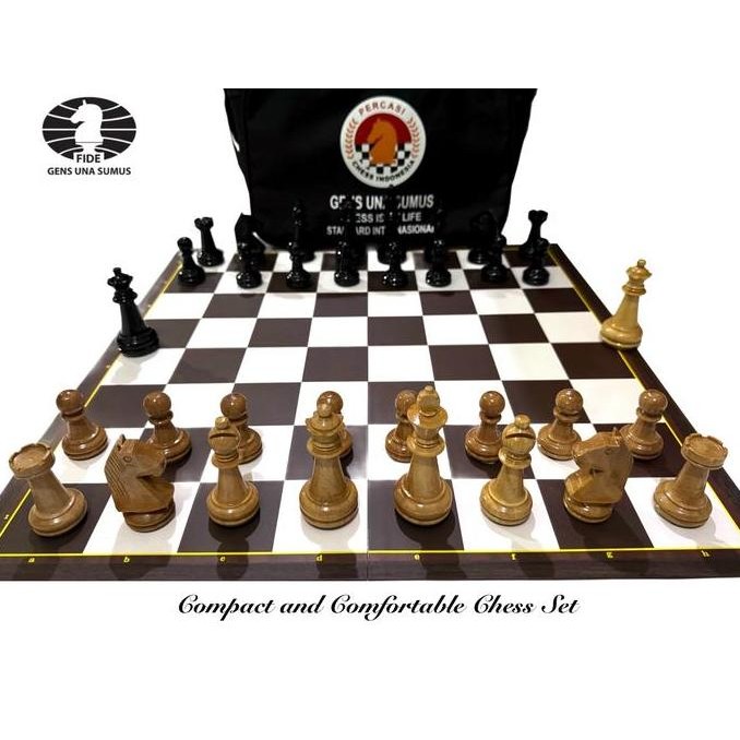Promo Catur Kayu Sawo Standar FIDE + Papan Catur Lipat + Tas Catur Percasi COD