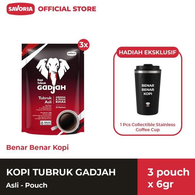 

Kopi Tubruk Gadjah Asli Pouch - 60 Sachet x 6g + Collectible Stainless Coffee Cup LA