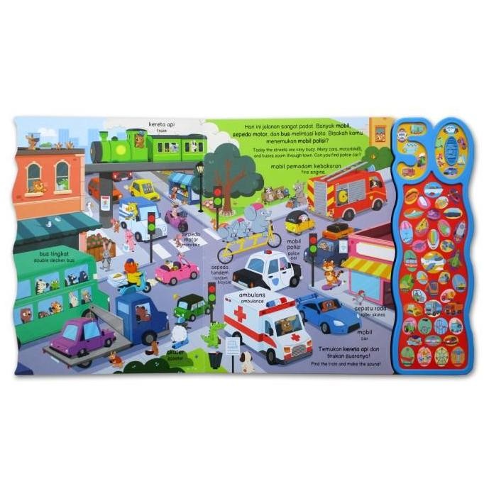 TERBARU 50 Sounds Kendaraan/Peternakan  Sound Board Book (Bahasa Indonesia & English)