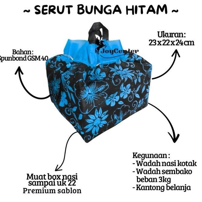 

Promo (PAKET 5 LUSIN / 60 BIJI) Tas Hajatan Spunbond Serut Hitam Bunga COD