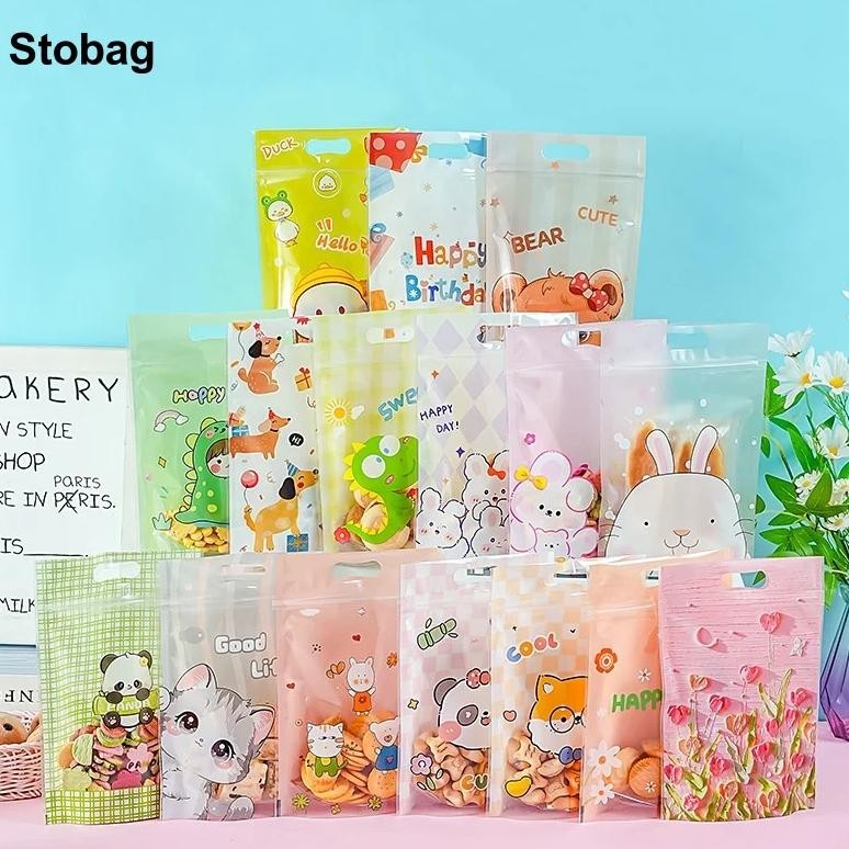

Stobag 50Pcs Cartoon Candy Packaging Zipper Bags With Handle Cute Kids Children Plastic Sealed Food Snack Cookies Storage Pouch