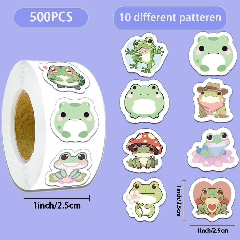 

500Pcs Creative Cute Cartoon Frog Roll Stickers Diy Phone Case Notebook Water Cup Desktop Personalized Stickers