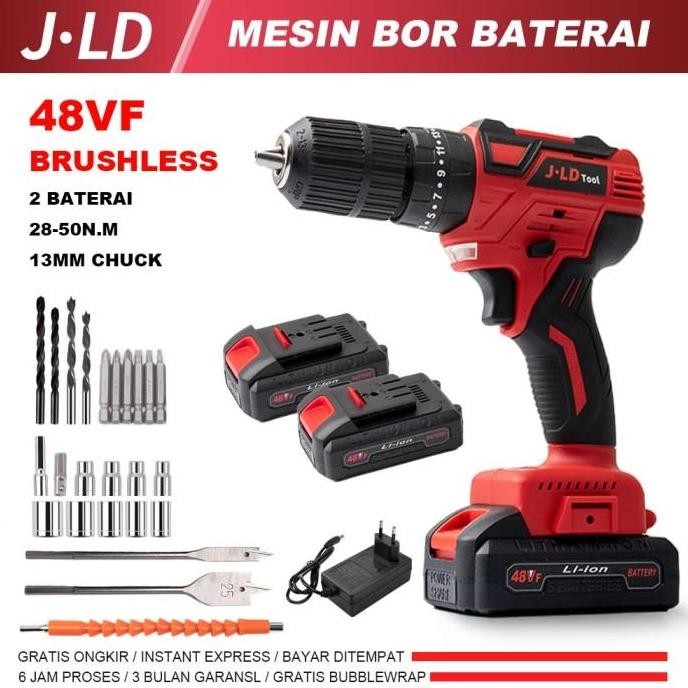 |Expert| Promo Bor Cordless JLD 48v, Bor Baterai 13mm Brushless Fullset