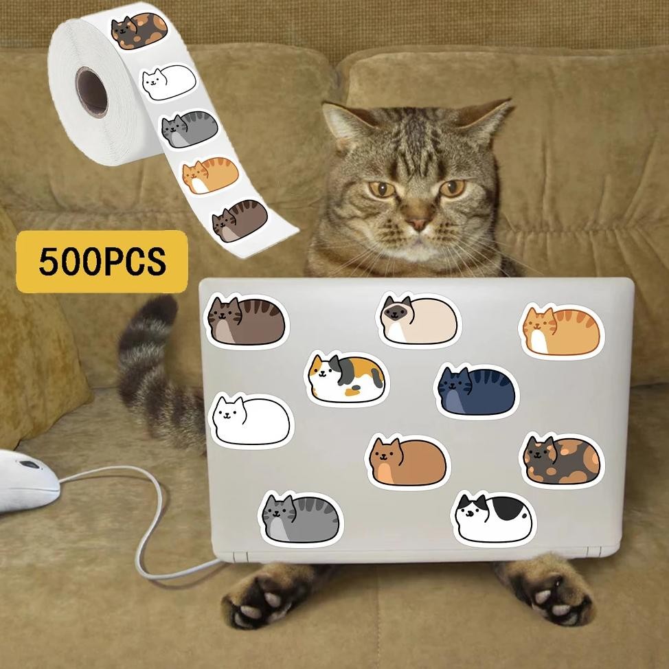 

500Pcs Kawaii Cartoon Cat Tuo Tuo Roll Stickers Skateboard Laptop Luggage Skateboard Phone Gift Waterproof Phone Cute Sticker
