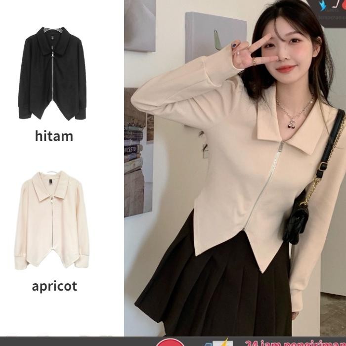 Karley Outer Crop Korea Style Resleting Cardan Wanita Lengan Panjang