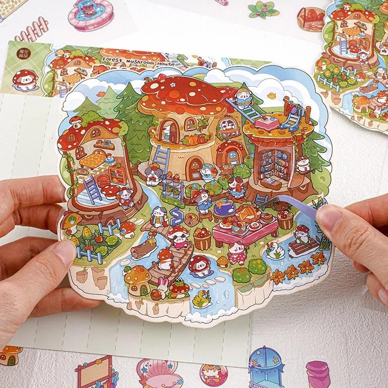 

Diy Cartoon Colorful World In Cat Dreams Cute 3D Miniature Scene Sticker Pocket Cabin Scene Stacking Stickers Gift For Kid Child