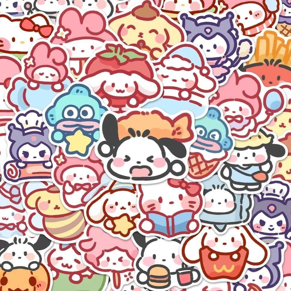 

100Pcs Cartoon Sanrio Stickers Cute Hand Account Decoration Mobile Phone Water Cup Waterproof Notebook Material Stickers