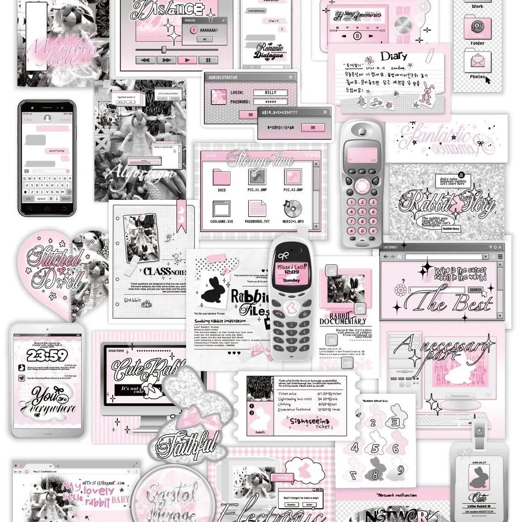 

30Pcs Korean Ins Ballet Style Grey Pink Sticker Pack Cute Girls Scrapbook Journal Diy Decoration Mobile Phone Case Luggage Decor