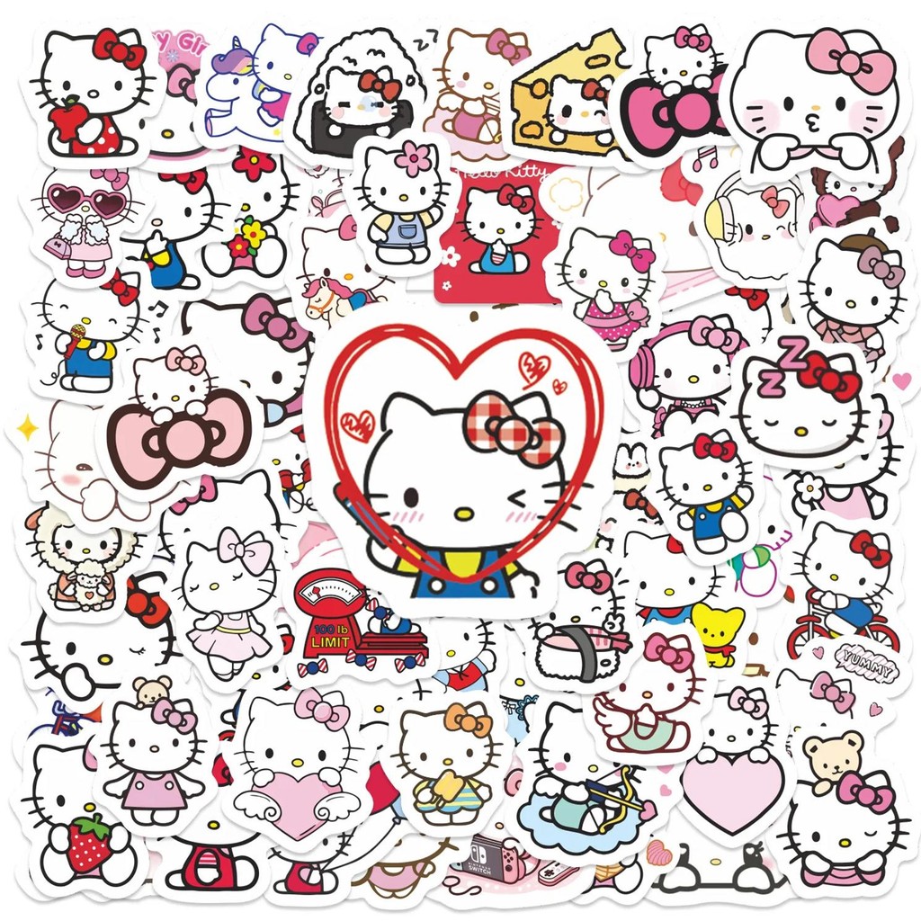 

80Pcs Cute Hello Kitty Cartoon Stickers For Scrapbook Laptop Phone Case Guitar Kawaii Anime Sanrio Waterproof Sticker Toys