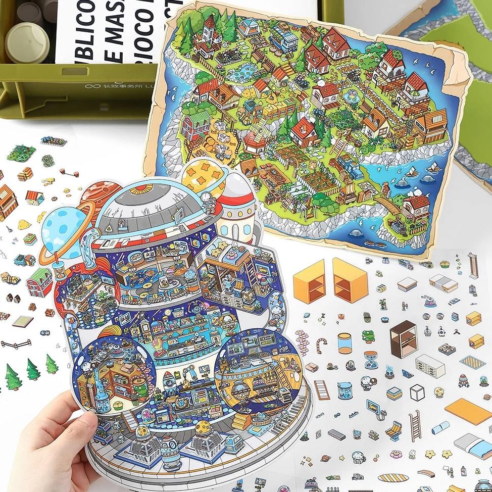 

Large Size 3D Diy House Landscape Stickers Cute Bubble Food Car Cabin Scene Sticker Festival Gift For Adult Kid Children Student