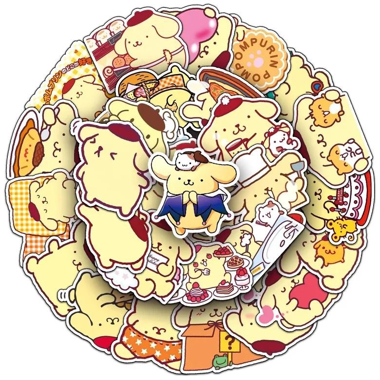 

50Pcs/Set Kawaii Sanrio Pom Pom Purin Stationery Stickers Cartoon Cute My Melody Hello Kitty Decorative Cup Mobile Phone Sticker