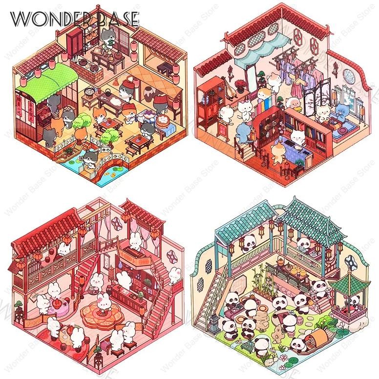 

Diy 3D Panda Cat Animal Landscaping Stickers Miniature Scene Cabin Scene Stacking Pasting Hand Account Cute Gift For Kid Child