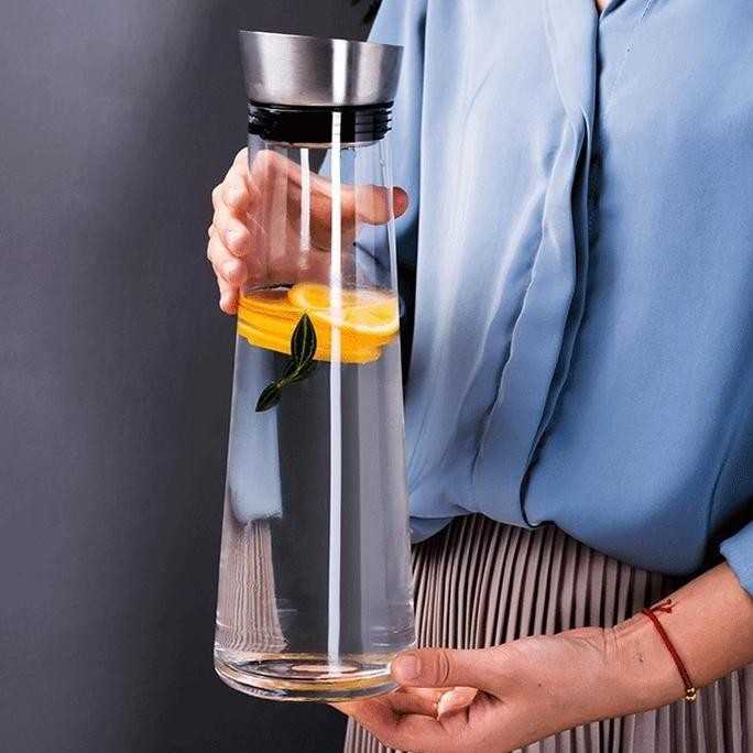 ><><><] Botol Teko Kaca Tutup Stainless Steel 1000 ml serbaguna PREMIUM