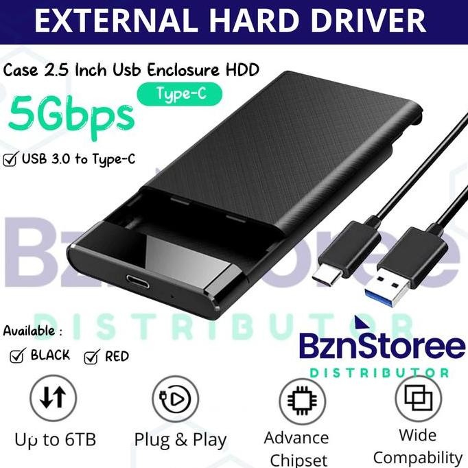 :::::::] Casing Hardisk External HDD External Case 2.5" / Case Hard Drive HDD SSD Type-c Black Red /