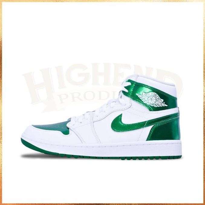 * Sepatu Sneakers Golf Pria Jordan 1 High Metallic Green Men Original *