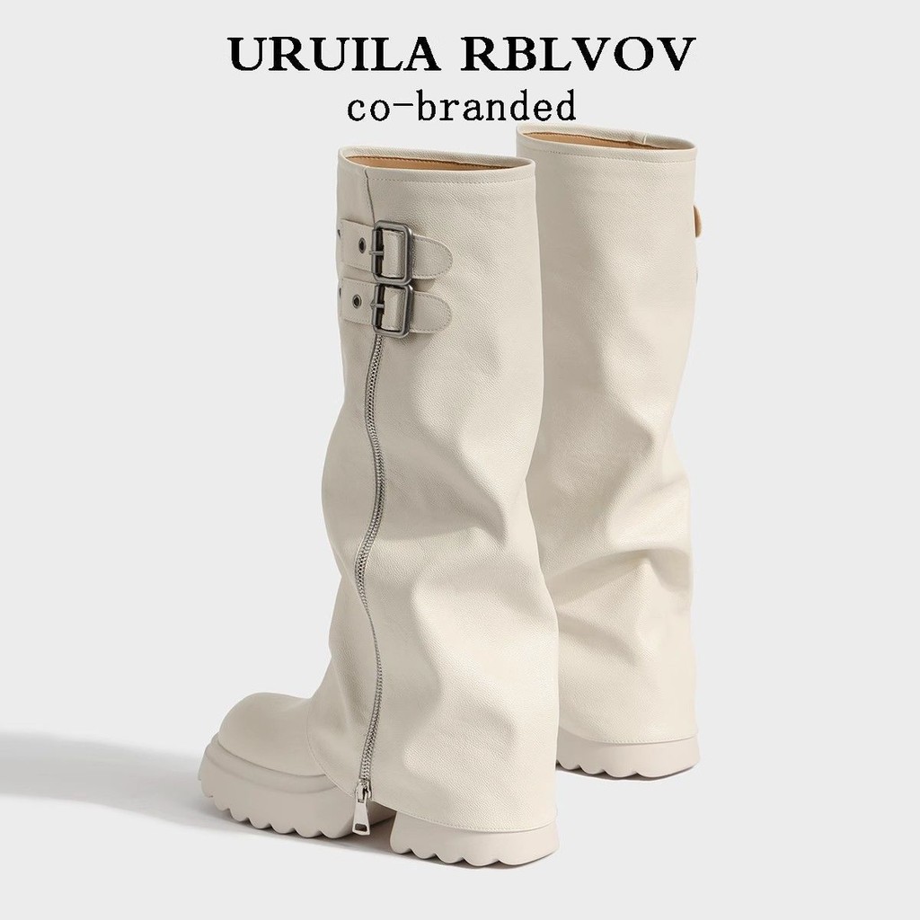 Women's new thick-soled sleeve boots, high riding boots, leather rider boots