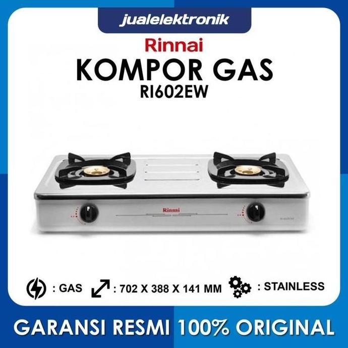 Rinnai Kompor Gas 2 Tungku RI-602EW Stainless - Cooker Hob Dapur Rumah Warna Putih
