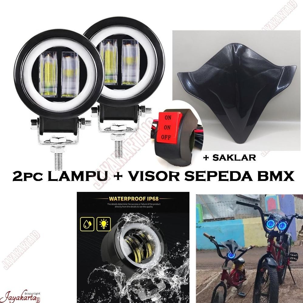 Murah Paket Visor Sepeda Bmx + Lampu Led Sepeda Bmx 2Pc Waterproof + Saklar Lampu