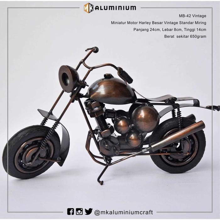 Miniatur Sepeda Motor Harley Moge Besi Vintage Standar Samping Original Dan Terpercaya