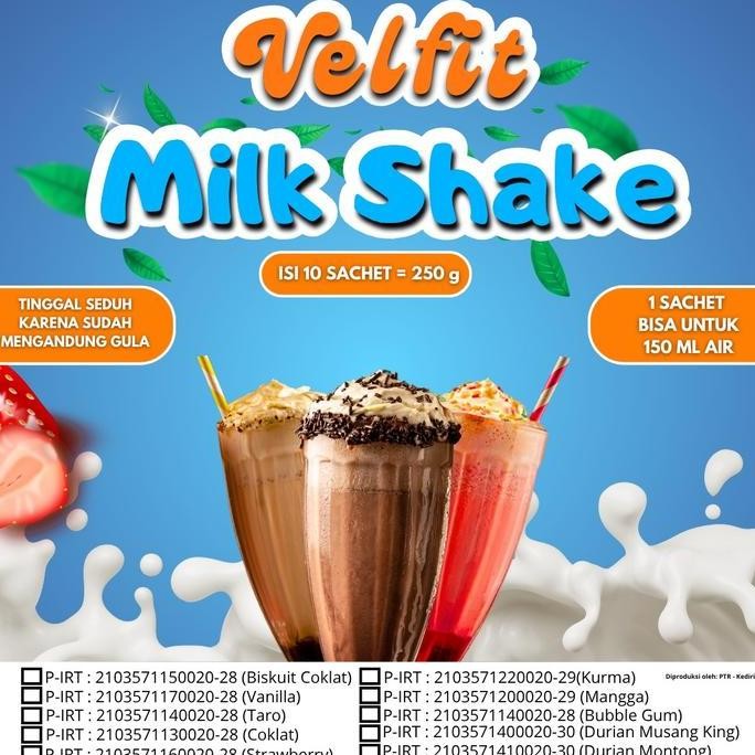 

JH8 MINUMAN SERBUK VELFIT Milk Shake 250g/10 sachet, 10 Rasa, Praktis & Hemat , per sachet 25g