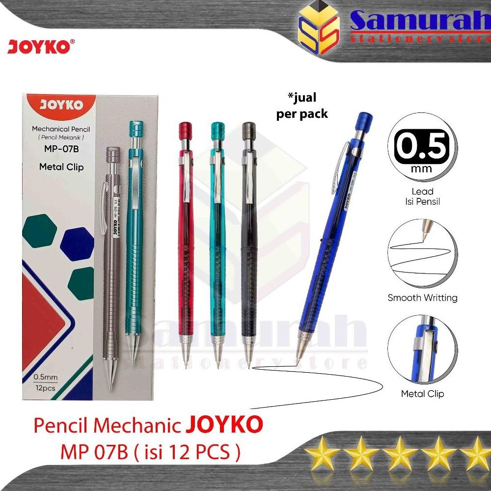 

Pensil Mekanik Joyko MP-07 B 0.5 mm Per Lusin / Mechanical Pencil MP 07 B isi 05 Mili / Pensil Cetek Isi Ulang Kecil MP-07B DiM