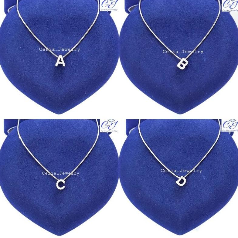 Kalung Perak Wanita Silver Asli 925 Lapis Emas Putih Model Italy Liontin Huruf Alfabet Huruf,Inisial