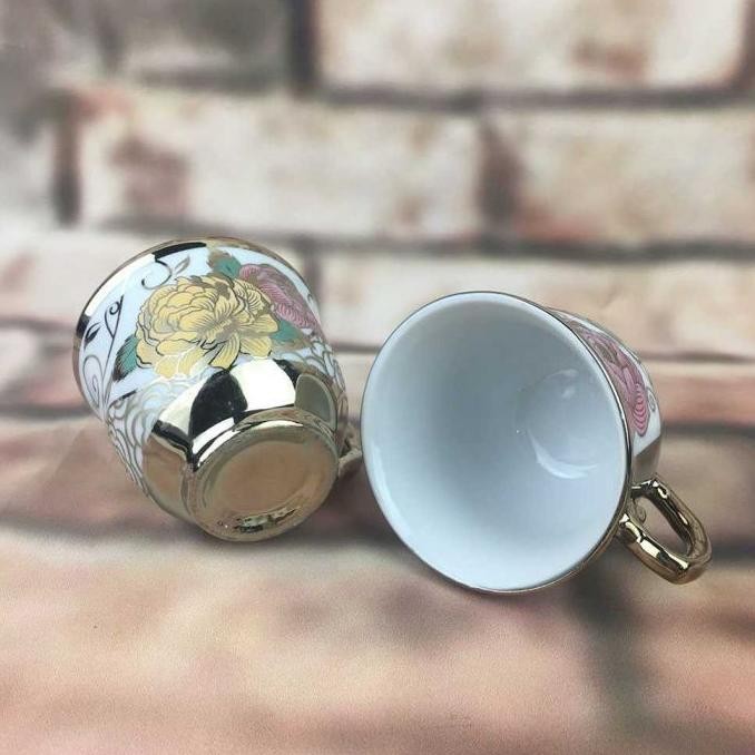 KLJ Cangkir Teko Keramik Piring Lepek Tatakan Kecil Mini Set 6 in 1 Tea Cup Teh Kopi Minum Dapur Ham