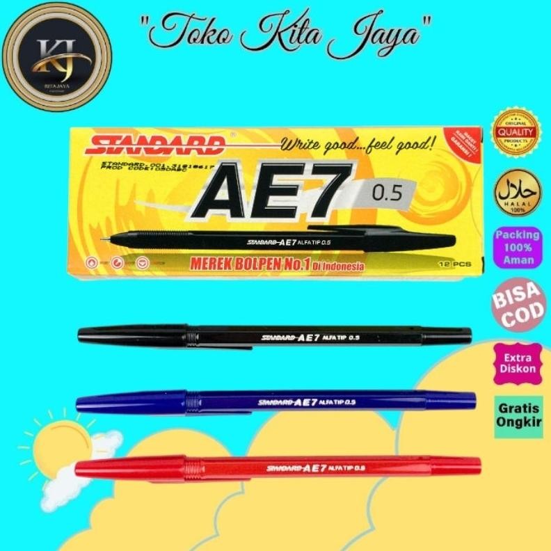 

pulpen pena standard AE7 0,5mm - merah, hitam, biru ( 1 Pack ) DiM